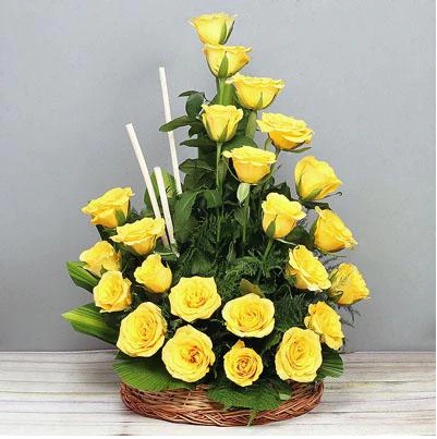 Basket Of Yellow Roses