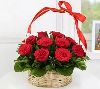 10 Red Rose Basket