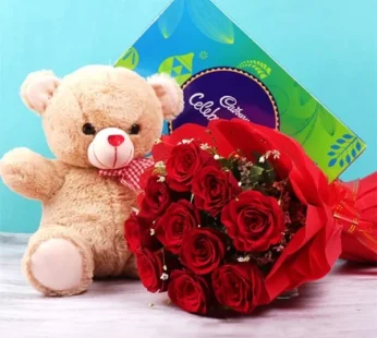 Roses Teddy And Chocolates Gifts