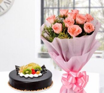 Chocolate Fruit Cake With Pink Roses