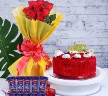 8 Red Roses And Red Velvet Cake